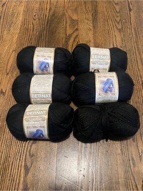 Bernat Satin Yarn - Black (6 Skeins)